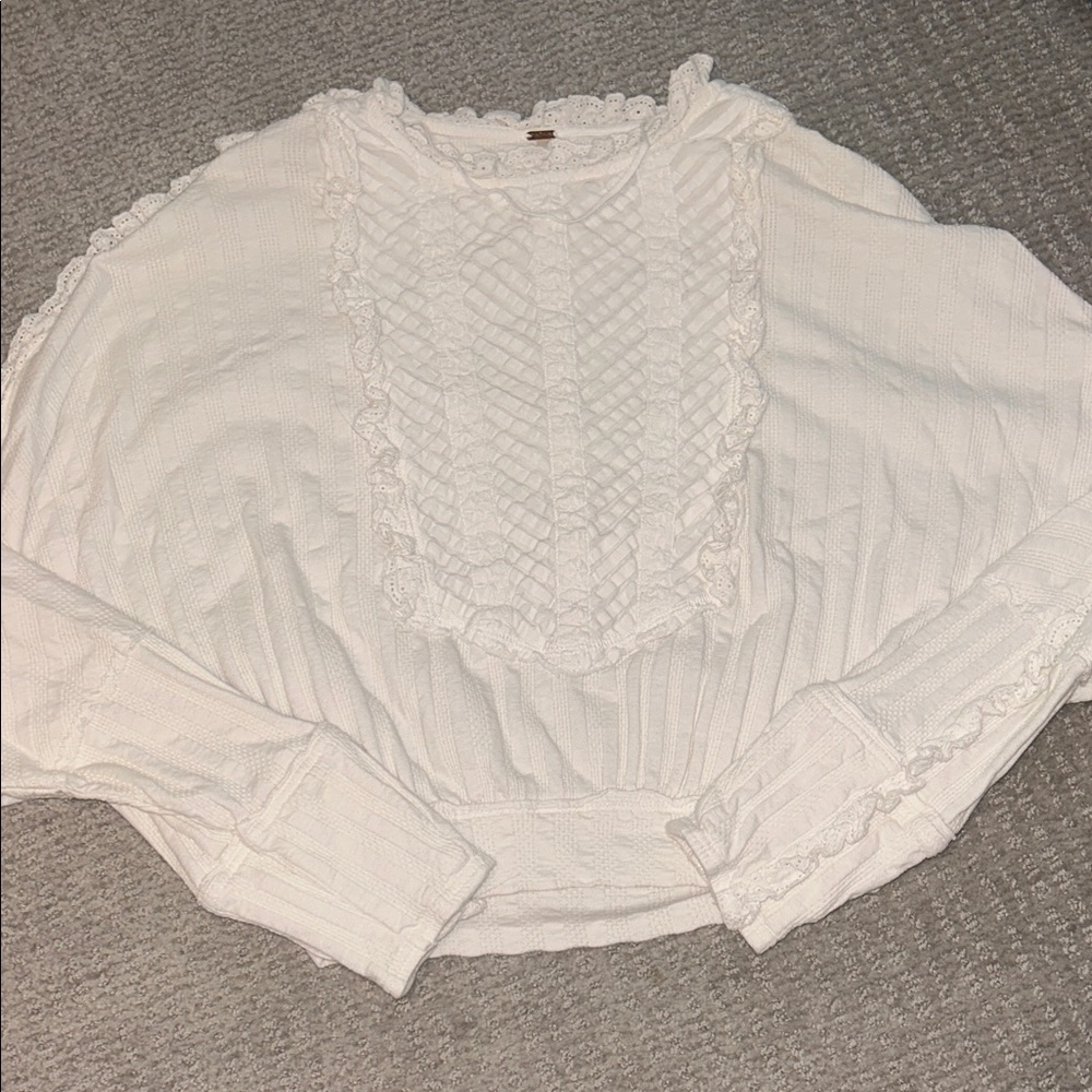 Free People Cream Textured Lace Sweater